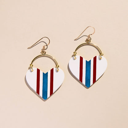 Red, White & Blue Rally Lover Heart Hoop Earrings